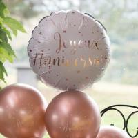 Decoration ballon aluminium joyeux anniversaire blanc et rose gold