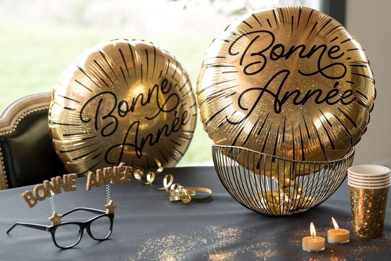 Decoration ballon bonne annee dore et noir en alu