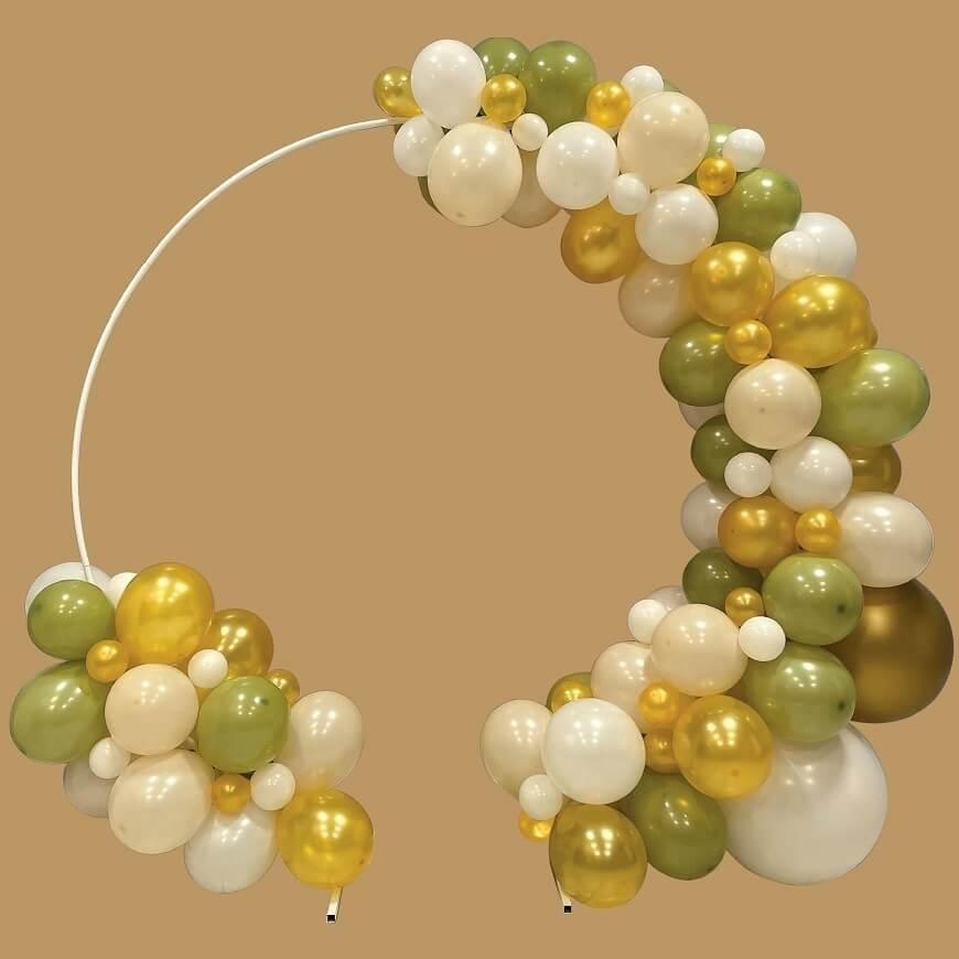 Decoration ballon fleur champetre arche ronde vert dore or ivoire beige