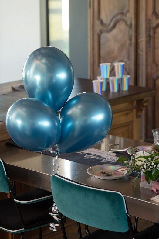 Decoration ballon metallique 30cm latex bleu canard