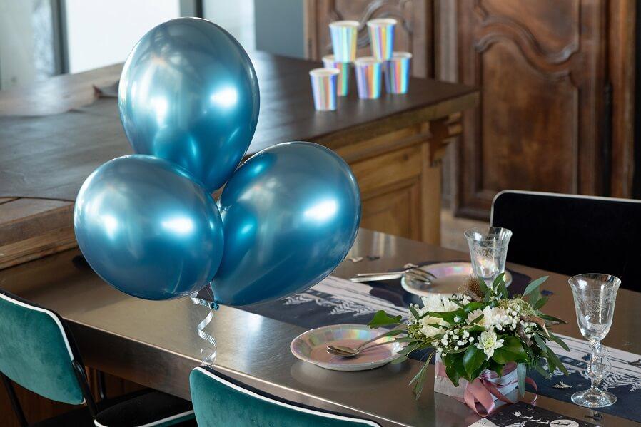 Decoration ballon metallise 30cm latex bleu canard