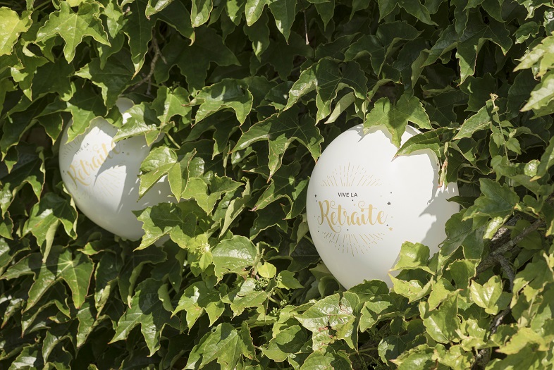 Decoration ballon vive la retraite blanc et or metallise