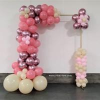 Decoration ballons organique arche photobooth beige rose fuchsia rose gold