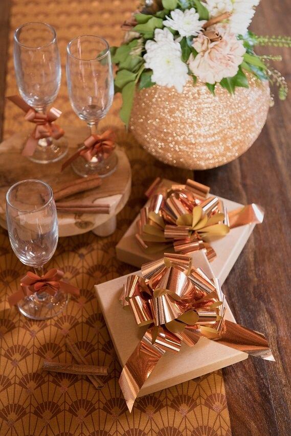 Decoration boite de noel noeud automatique rose gold en 30mm