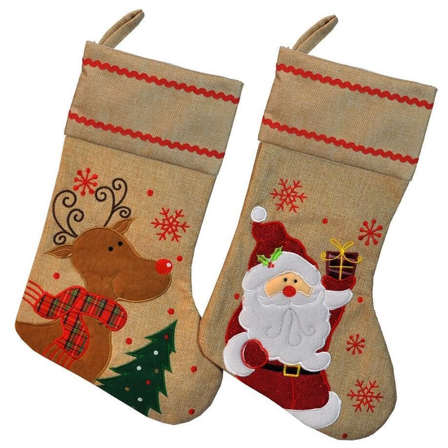 Decoration botte de noel en lin