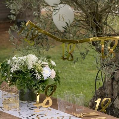 Decoration de table anniversaire 18ans blanc et or