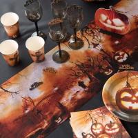 Decoration chemin de table halloween cimetiere et citrouille