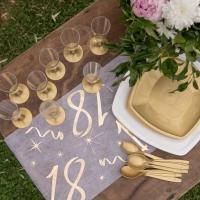 Decoration chemin de table joyeux anniversaire blanc et or 18 ans