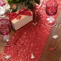 Decoration chemin de table sequins rouge