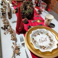 Decoration chemin de table velours rouge noel mariage