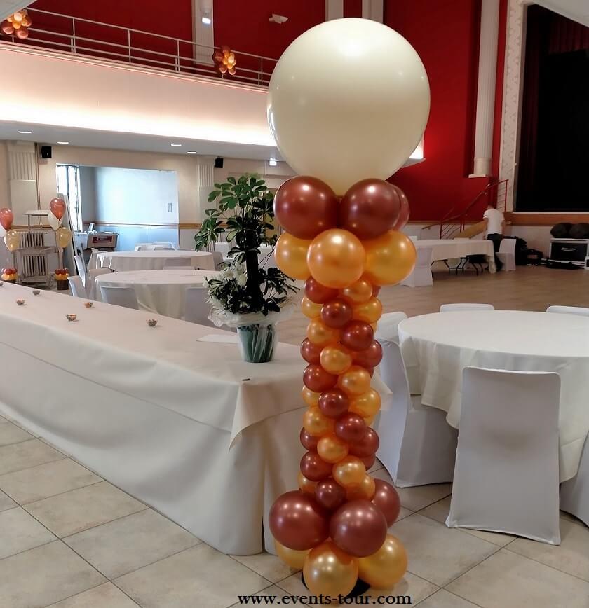 Decoration colonne de ballons spirale orange mandarine cuivre