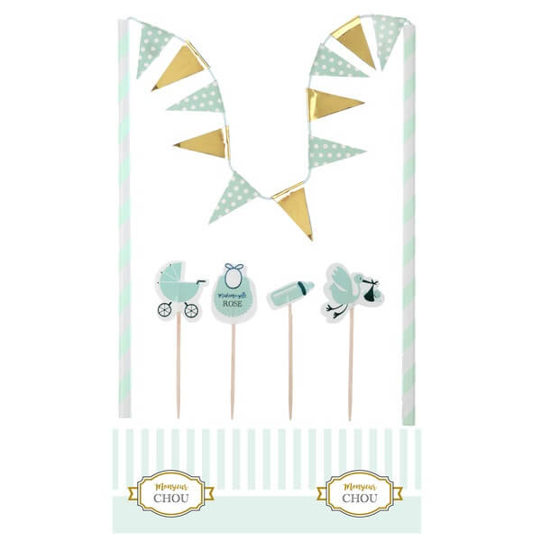Decoration de gateau baby shower vert