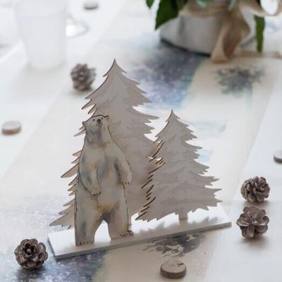 Decoration de table noel avec ours polaire blanc irise