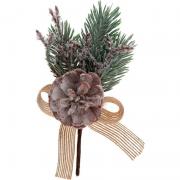 Décoration de Noël avec branche sapin, pomme de pin et ruban façon givré (x2) REF/7439
