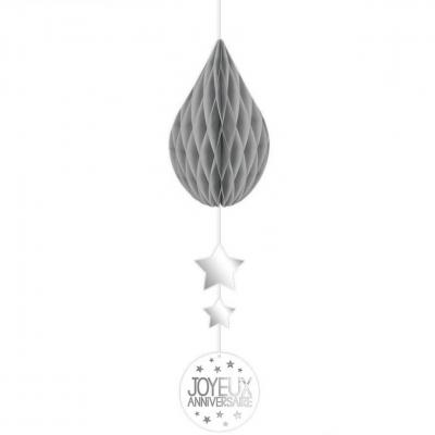 Decoration de salle anniversaire avec goutte grise en suspension