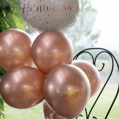Decoration ballon aluminium joyeux anniversaire blanc et rose gold