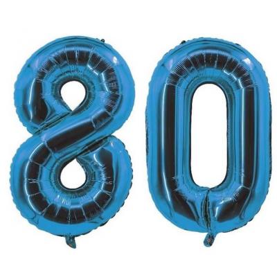 REF/7005 Décoration de salle avec ballon anniversaire chiffre 80 bleu en aluminium de 30cm.