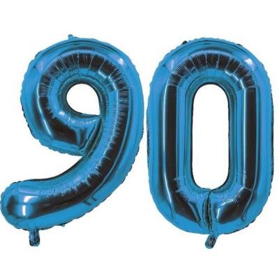 REF/7005 Décoration de salle avec ballon anniversaire chiffre 90 bleu en aluminium de 30cm.