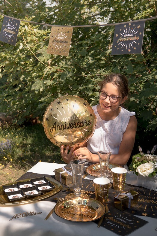 Decoration de salle ballon joyeux anniversaire or metallique en aluminium