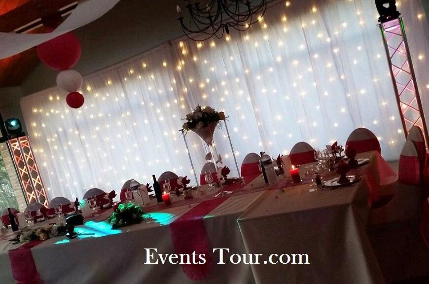 Decoration de salle mariage elegante avec rideau lumineux en location