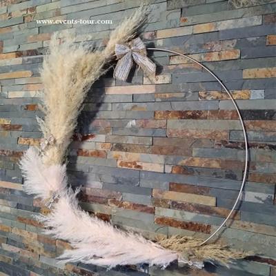 Decoration de salle mariage suspension anneau fleur sechee champetre nature