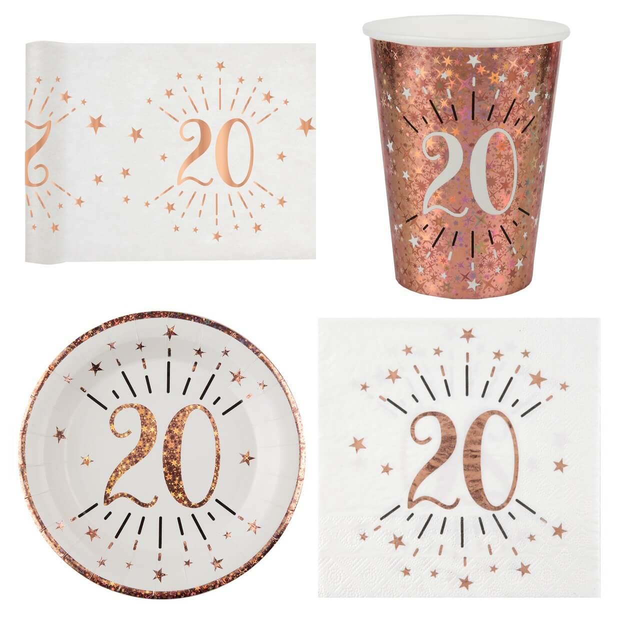 1 Pack anniversaire 20ans pour 10 personnes blanc et or