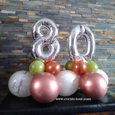 Composition d'une jolie décoration de table ballon anniversaire âge de 10 à 99 ans REF/PES-328