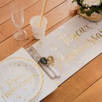 Decoration de table anniversaire or et blanc