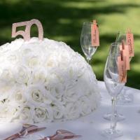 Decoration de table anniversaire rose gold 50ans avec paillettes