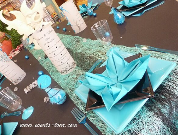 Decoration de table argent et bleu