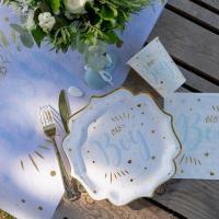 Decoration de table assiette baby shower bleu ciel et or