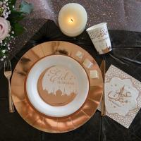 Decoration de table avec assiette eid mubarak blanche et rose gold