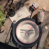 Decoration de table avec assiette voyage tour du monde avion