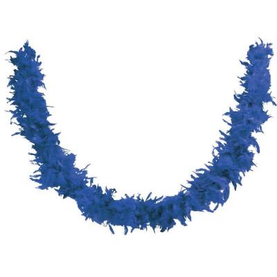 Decoration de table avec guirlande plumes boa bleu fonce