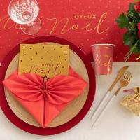Decoration de table avec serviette joyeux noel dore or et rouge