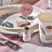 Decoration de table bapteme rose avec etiquette