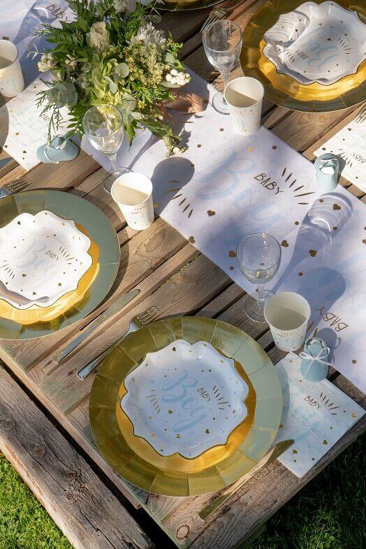 Decoration de table bleu et or baby shower