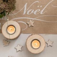 Decoration de table bois naturel blanc sapin etoile