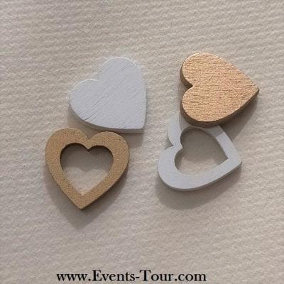 Confettis de table en bois mariage coeur blanc et doré or (x12) REF/DEK0073