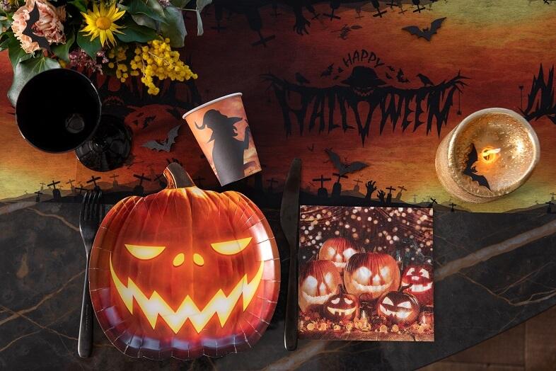 Decoration de table fete halloween assiette citrouille
