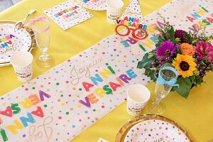 Decoration de table fete joyeux anniversaire multicolore