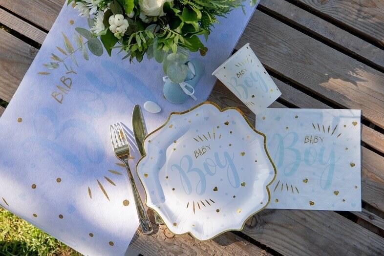 Decoration de table garcon gobelet bleu baby shower