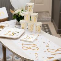 Decoration de table joyeux anniversaire 18ans blanc et or