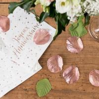 Decoration de table joyeux anniversaire blanc et rose gold