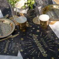 Decoration de table joyeux anniversaire noir et or metallique