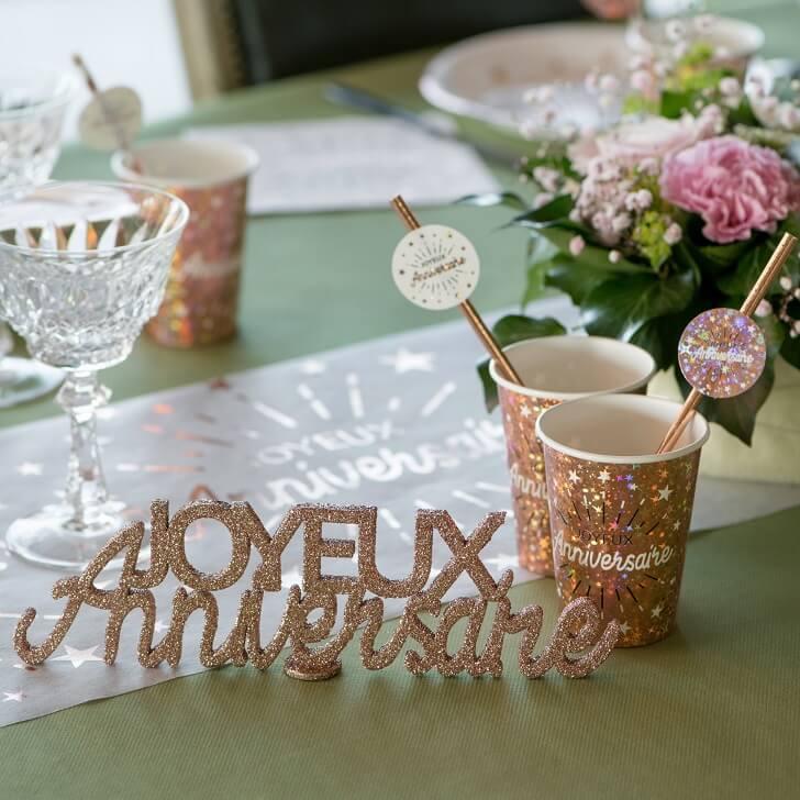 Centre de table lettre Joyeux Anniversaire rose gold REF/7590