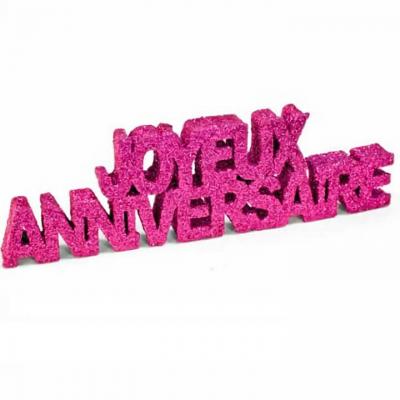 Decoration de table lettre joyeux anniversaire fuchsia paillete