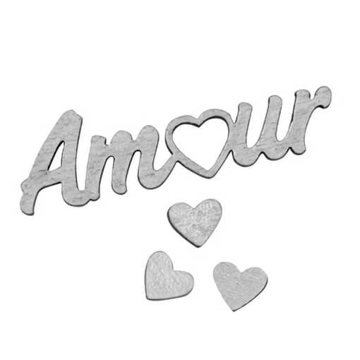 Decoration de table mariage amour et coeurs argent en bois