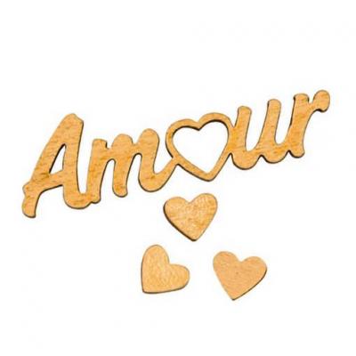 Decoration de table mariage amour et coeurs or en bois