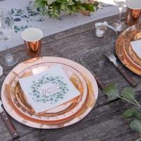 Decoration de table mariage bucolique blanche rose gold et verte